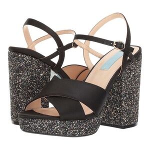 Betsey Johnson Ollie Black Chunky Glitter Heels 6